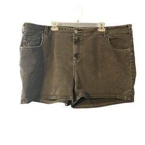 Vtg 2000s Y2K Venezia Women 26 Plus Black Denim Shorts Embroidered Stitch Grunge